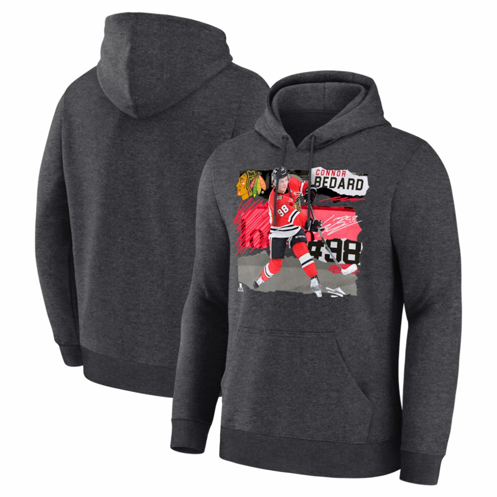 Connor Bedard Chicago Blackhawks Fresh Ice Hoodie - Charcoal | NHL Lifestyle