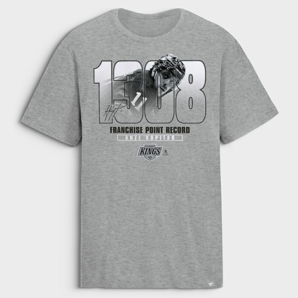 Anze Kopitar Los Angeles Kings Franchise Points Record T-Shirt - Gray | NHL Lifestyle