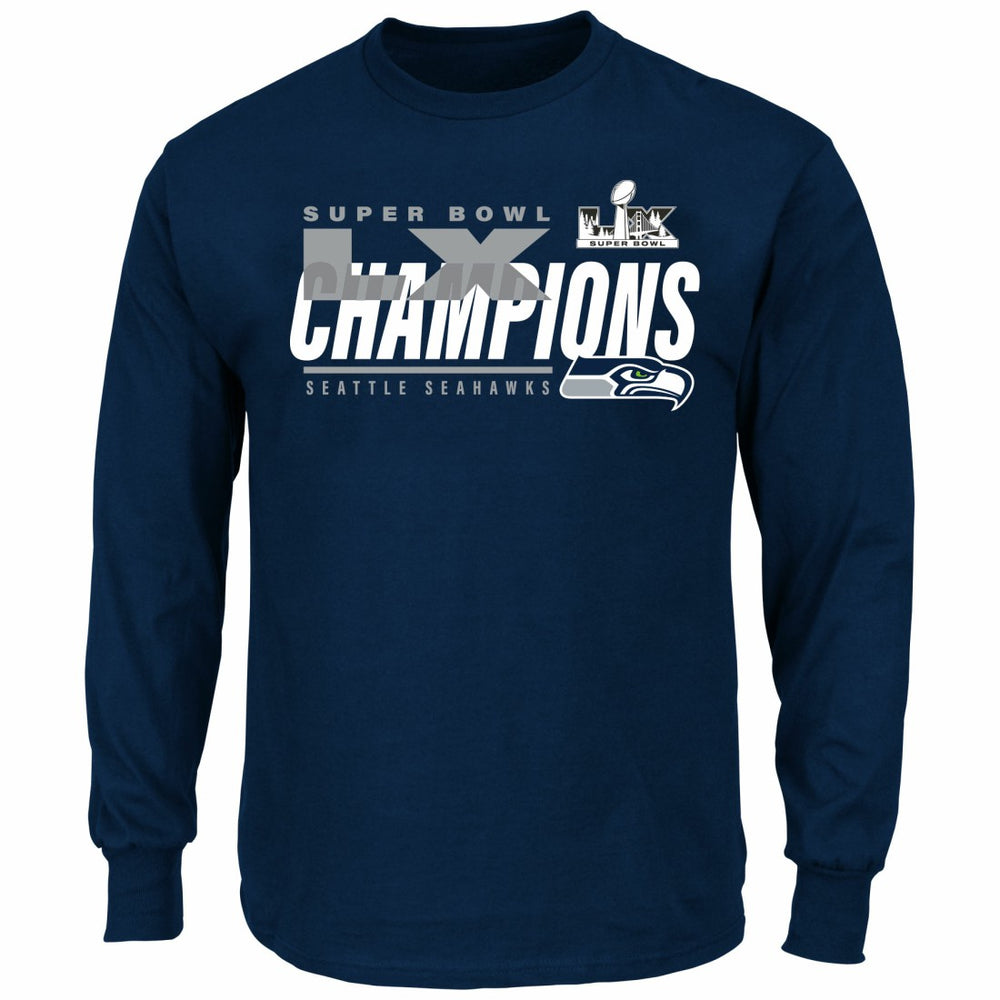 Seattle Seahawks Super Bowl LX Champions Big & Tall Iconic Victory Long Sleeve T-Shirt - College Navy - Fanatics