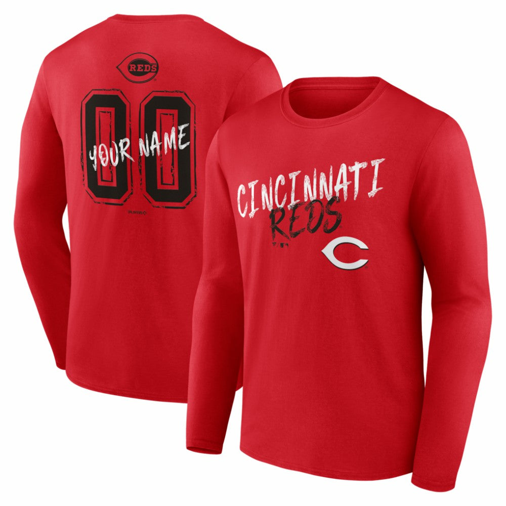 Cincinnati Reds Hustle Personalized Name & Number Long Sleeve T-Shirt Discount