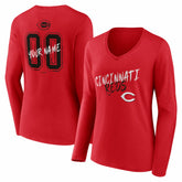 Cincinnati Reds Women's Hustle Personalized Name & Number Long Sleeve V-Neck T-Shirt Online
