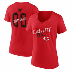 Cincinnati Reds Women's Hustle Personalized Name & Number V-Neck T-Shirt for sale