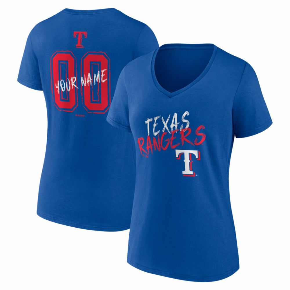 Texas Rangers Women's Hustle Personalized Name & Number V-Neck T-Shirt Sale