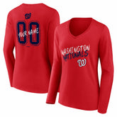 Washington Nationals Women's Hustle Personalized Name & Number Long Sleeve V-Neck T-Shirt Online