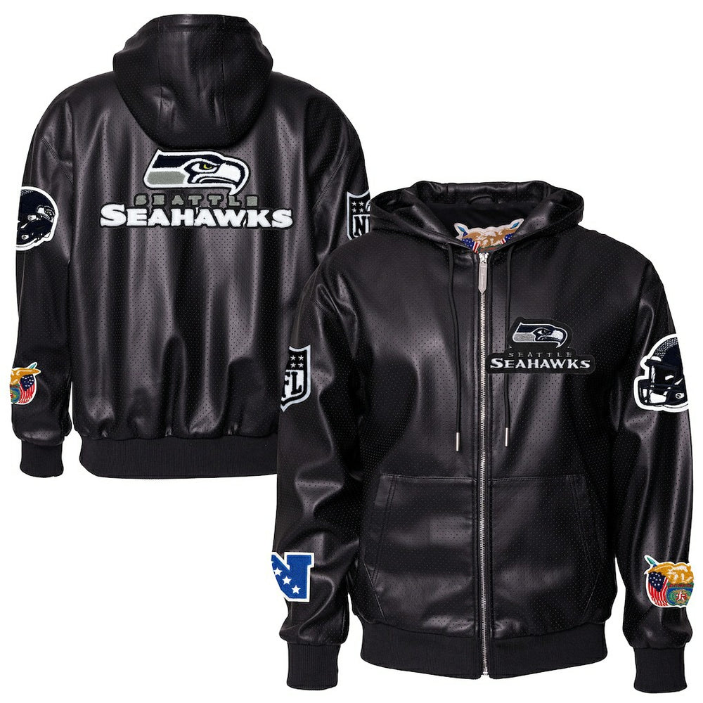 Seattle Seahawks Jeff Hamilton Vegan Leather Full-Zip Hooded Jacket - Black - NFL