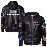 Seattle Seahawks Jeff Hamilton Vegan Leather Full-Zip Hooded Jacket - Black - NFL