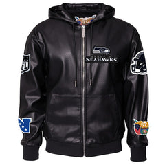 Seattle Seahawks Jeff Hamilton Vegan Leather Full-Zip Hooded Jacket - Black - NFL
