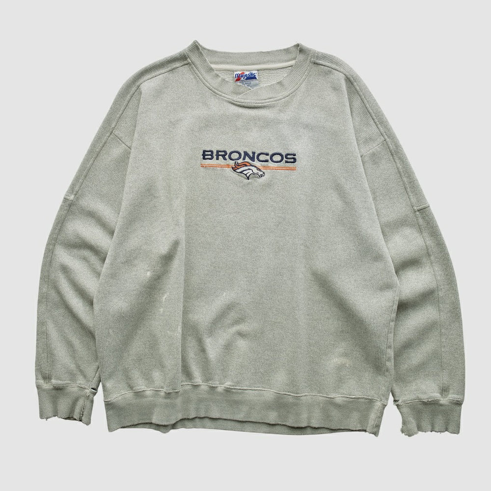 Denver Broncos Majestic 2000s Pullover Sweatshirt - Heather Gray Vintage - Fanatics