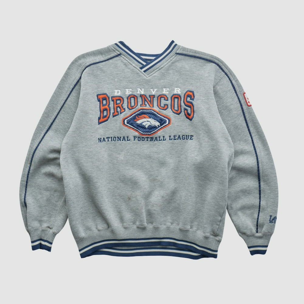Denver Broncos Lee Apparel 90s Pullover Sweatshirt - Heather Gray Vintage - Fanatics