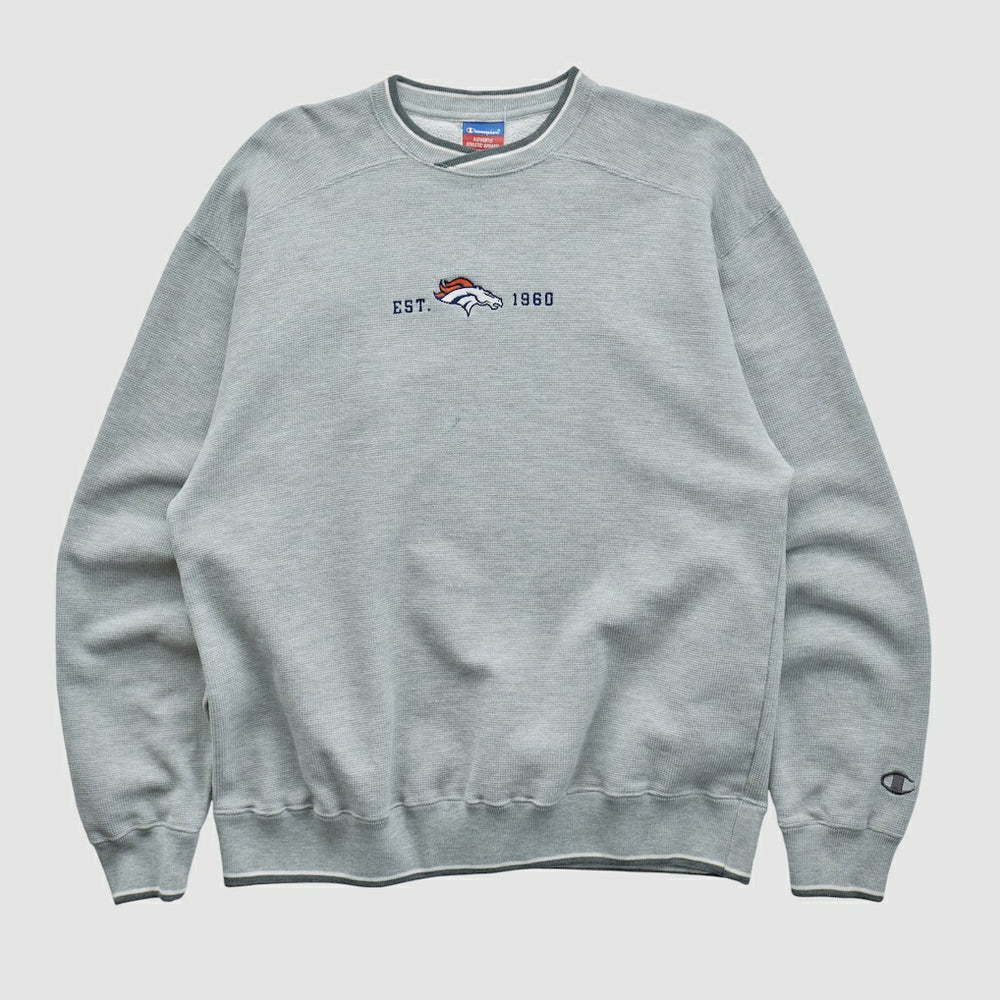 Denver Broncos Champion 2000s Pullover Sweatshirt - Heather Gray Vintage - Fanatics