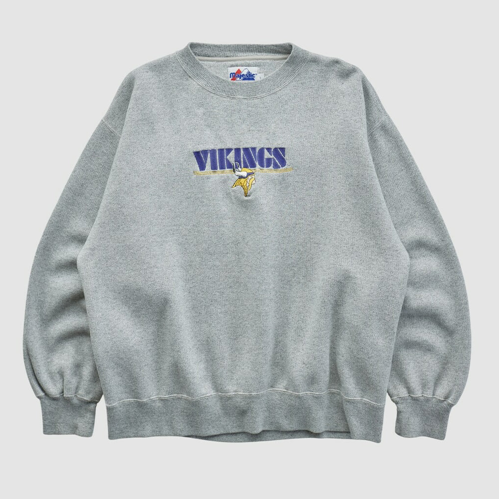 Minnesota Vikings Majestic 2000s Pullover Sweatshirt - Heather Gray Vintage - Fanatics