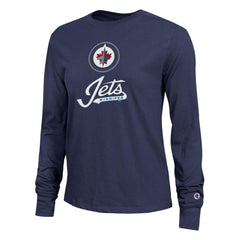 Winnipeg Jets Champion Women's Wordmark Lockup Long Sleeve T-Shirt - Navy | NHL discount