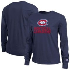Montreal Canadiens Champion Women's Wordmark Lockup Long Sleeve T-Shirt - Navy | NHL Lifestyle