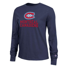 Montreal Canadiens Champion Women's Wordmark Lockup Long Sleeve T-Shirt - Navy | NHL Lifestyle