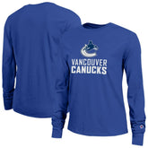 Vancouver Canucks Champion Women's Wordmark Lockup Long Sleeve T-Shirt - Royal | NHL Lifestyle