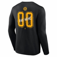 Boston Bruins Hustle Personalized Name & Number Long Sleeve T-Shirt - Black | NHL Lifestyle