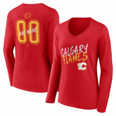 Calgary Flames Women's Hustle Personalized Name & Number Long Sleeve V-Neck T-Shirt - Red | NHL on sale