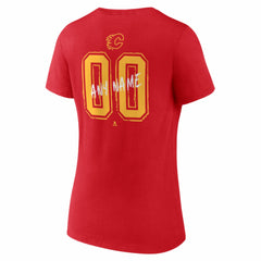 Calgary Flames Women's Hustle Personalized Name & Number V-Neck T-Shirt - Red | NHL Lifestyle
