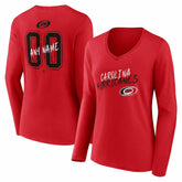 Carolina Hurricanes Women's Hustle Personalized Name & Number Long Sleeve V-Neck T-Shirt - Red | NHL Clearance