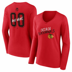 Chicago Blackhawks Women's Hustle Personalized Name & Number Long Sleeve V-Neck T-Shirt - Red | NHL on sale