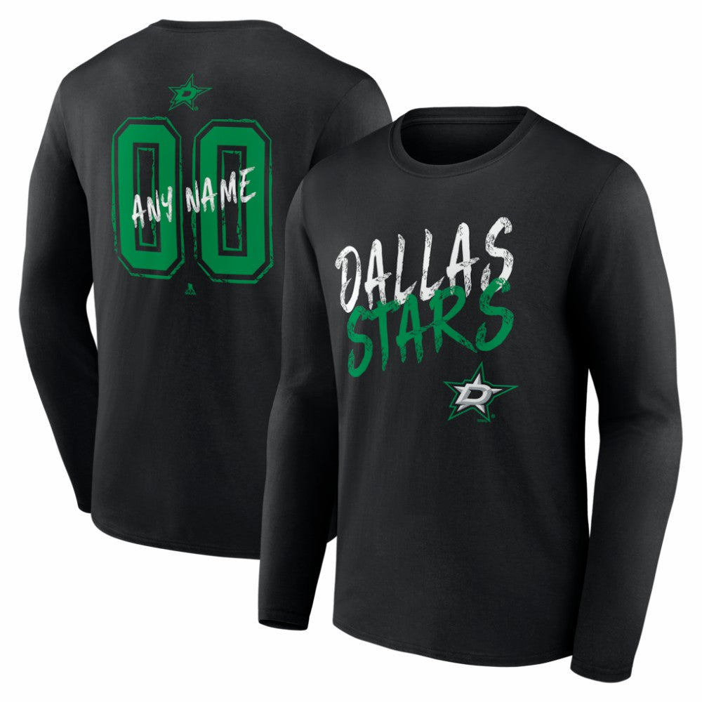 Dallas Stars Hustle Personalized Name & Number Long Sleeve T-Shirt - Black | NHL Clearance