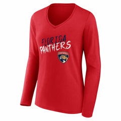 Florida Panthers Women's Hustle Personalized Name & Number Long Sleeve V-Neck T-Shirt - Red | NHL Clearance