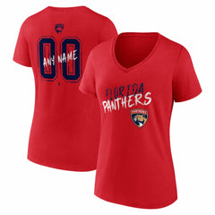 Florida Panthers Women's Hustle Personalized Name & Number V-Neck T-Shirt - Red | NHL Lifestyle