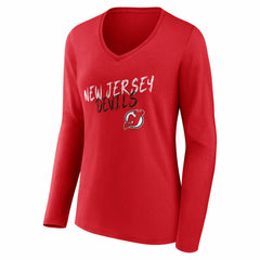 New Jersey Devils Women's Hustle Personalized Name & Number Long Sleeve V-Neck T-Shirt - Red | NHL Clearance