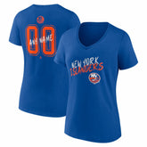 New York Islanders Women's Hustle Personalized Name & Number V-Neck T-Shirt - Royal | NHL Lifestyle