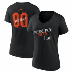 Philadelphia Flyers Women's Hustle Personalized Name & Number V-Neck T-Shirt - Black | NHL Clearance