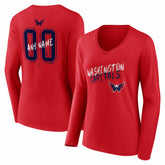 Washington Capitals Women's Hustle Personalized Name & Number Long Sleeve V-Neck T-Shirt - Red | NHL near me