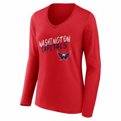Washington Capitals Women's Hustle Personalized Name & Number Long Sleeve V-Neck T-Shirt - Red | NHL near me