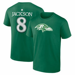 Lamar Jackson Baltimore Ravens St. Patrick's Day Icon Name & Number T-Shirt - Green - NFL