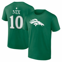 Bo Nix Denver Broncos St. Patrick's Day Icon Name & Number T-Shirt - Green - NFL