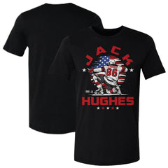 Jack Hughes US Men's Hockey 500 Level Flag T-Shirt - Black | NHL on sale