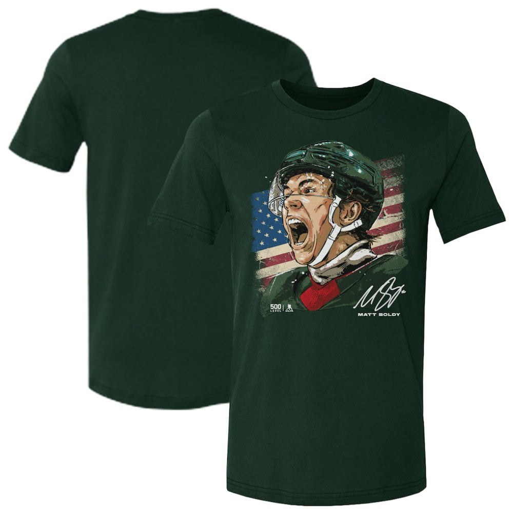 Matthew Boldy US Men's Hockey 500 Level Flag T-Shirt - Green | NHL Clearance