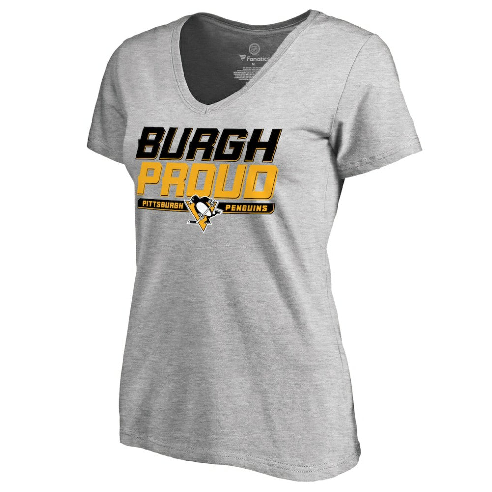 Pittsburgh Penguins Women's Hometown Collection Burgh Proud V-Neck T-Shirt - Heather Gray | NHL on sale