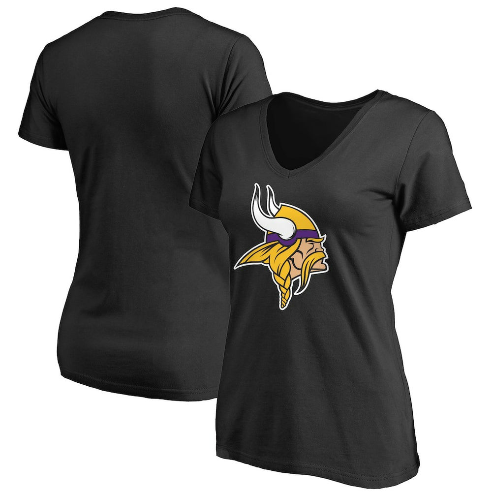 Minnesota Vikings Women's Primary Team Logo V-Neck T-Shirt - Black - NFL