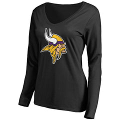 Minnesota Vikings Women's Primary Team Logo V-Neck Long Sleeve T-Shirt - Black - NFL