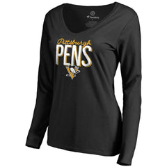 Pittsburgh Penguins Women's Nostalgia Long Sleeve T-Shirt - Black | NHL Lifestyle
