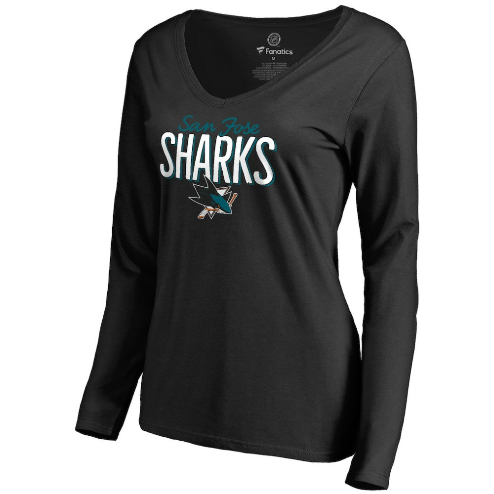 San Jose Sharks Women's Nostalgia Long Sleeve T-Shirt - Black | NHL Lifestyle