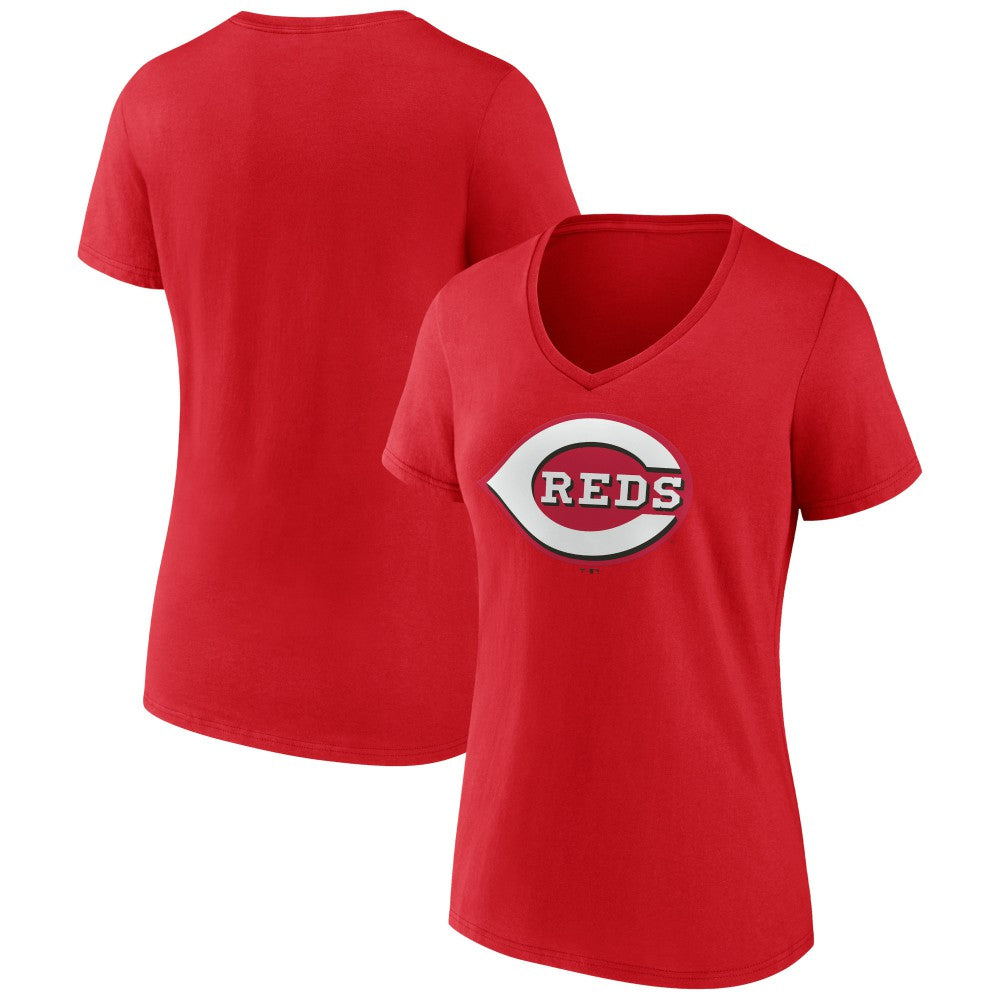 Cincinnati Reds Women's Team Color Primary Logo V-Neck T-Shirt for sale