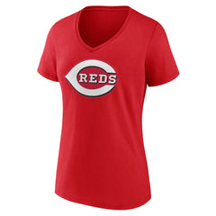 Cincinnati Reds Women's Team Color Primary Logo V-Neck T-Shirt for sale