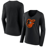 Baltimore Orioles Women's Team Color Primary Logo V-Neck Long Sleeve T-Shirt Outlet