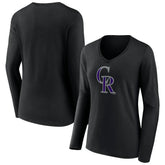 Colorado Rockies Women's Team Color Primary Logo V-Neck Long Sleeve T-Shirt for sale