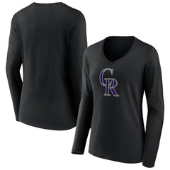 Colorado Rockies Women's Team Color Primary Logo V-Neck Long Sleeve T-Shirt for sale