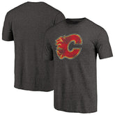 Calgary Flames Distressed Team Primary Logo Tri-Blend T-Shirt - Black | NHL on sale