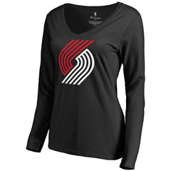 Portland Trail Blazers Women's Primary Logo V-Neck Long Sleeve T-Shirt Black