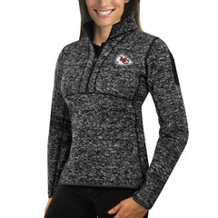 Kansas City Chiefs Antigua Women's Fortune Half-Zip Sweater - Heather Black - NFL