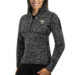 New Orleans Saints Antigua Women's Fortune Half-Zip Sweater - Heather Black - NFL